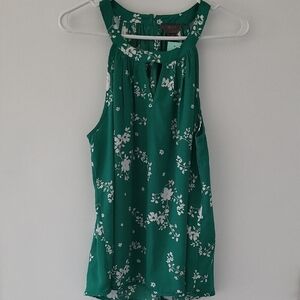 Green Floral Sleeveless Blouse